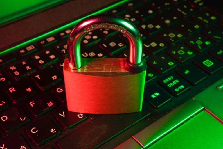 Cybersecurity lock protecting small-business data on a computer