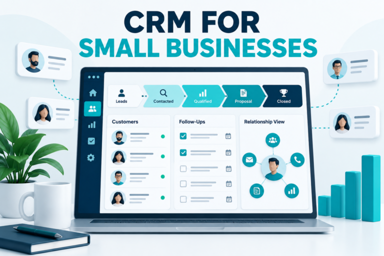 CRM for small businesses dashboard showing customer management and sales pipeline