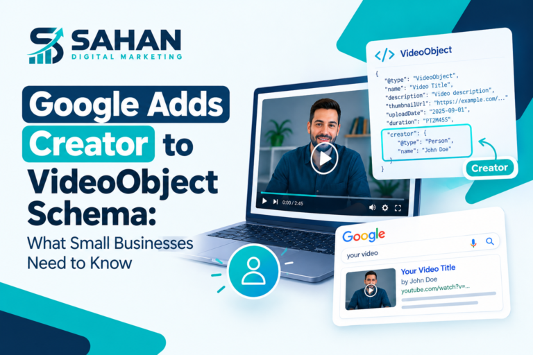 Google VideoObject creator structured data for small business video SEO